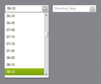 TimePicker with its list open