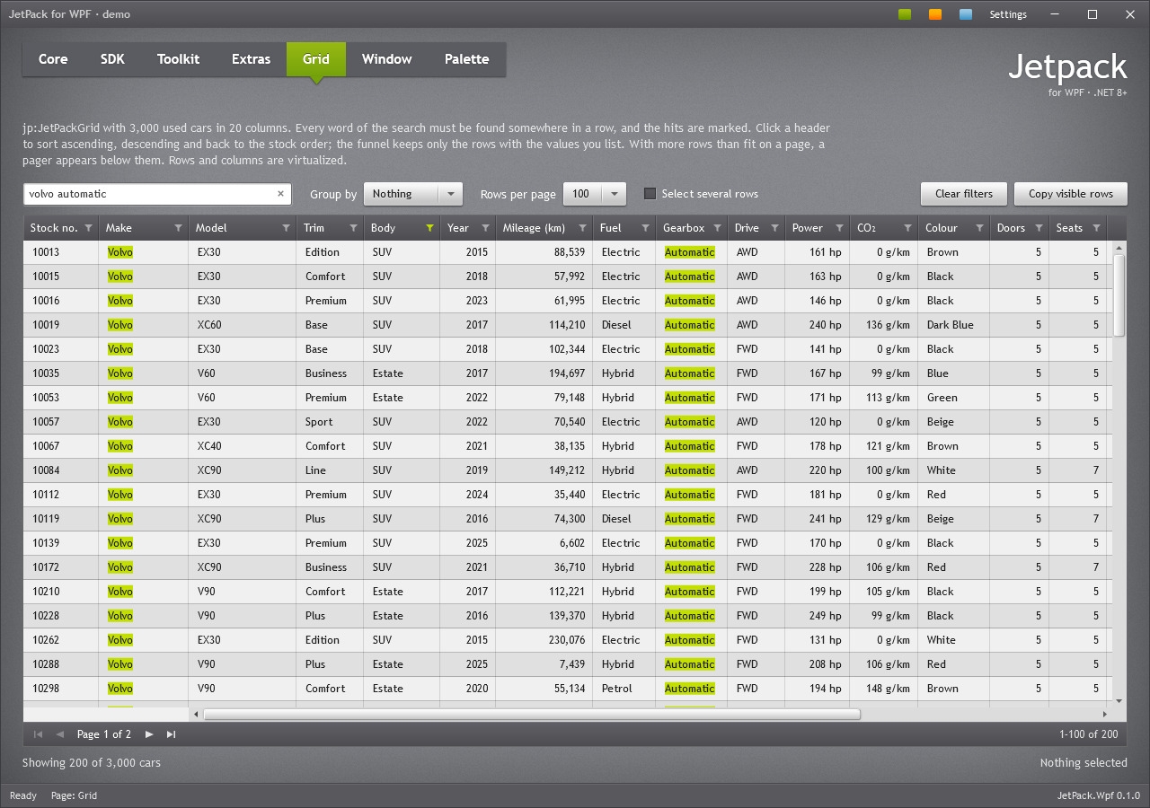 The Grid page of the demo