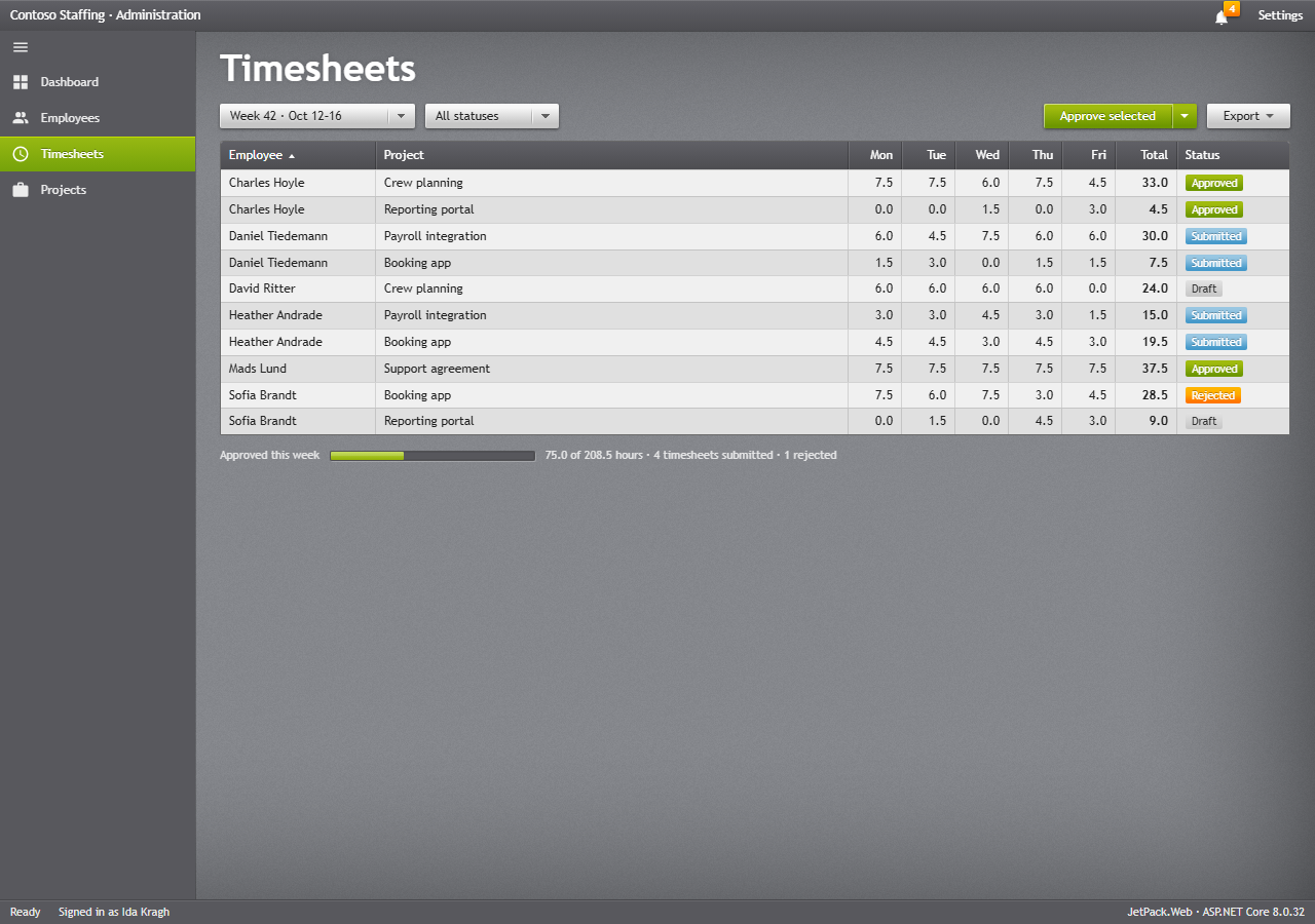 Timesheets with the approval menu