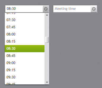 TimePicker with its list open